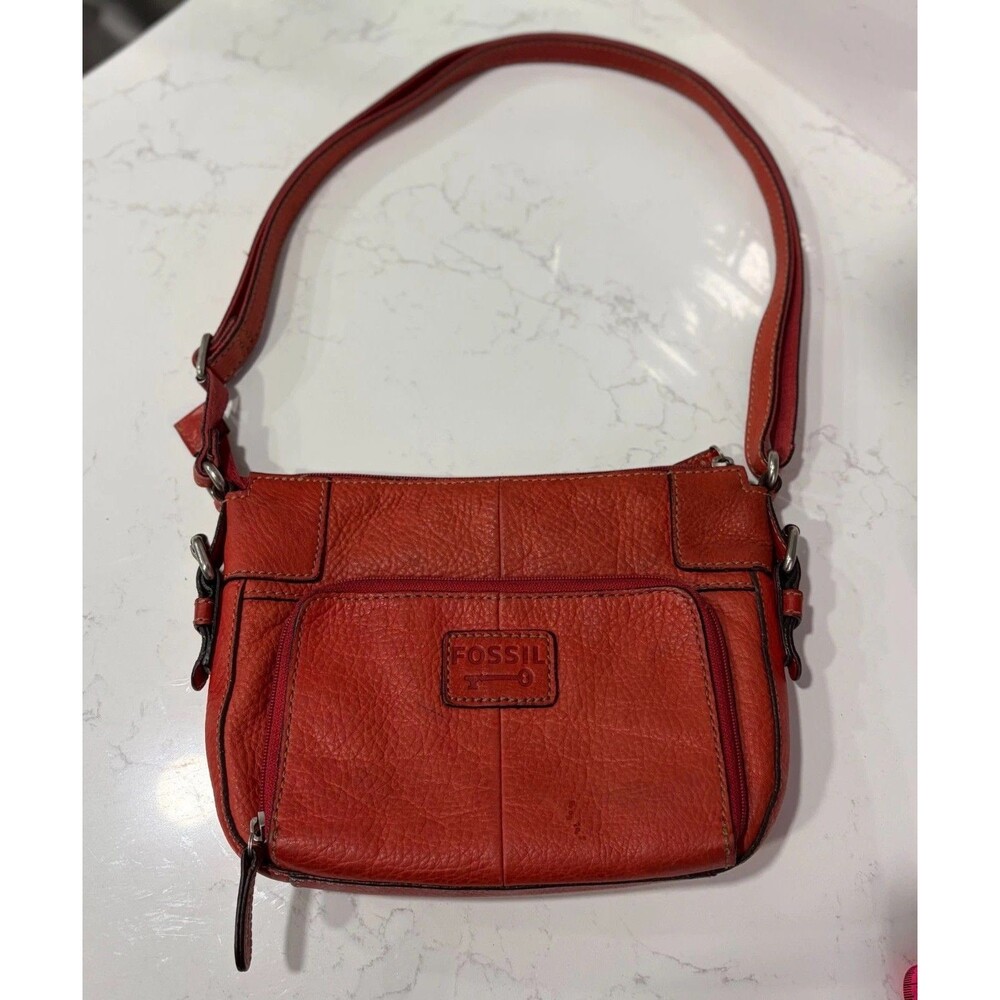 Small Rust Red Leather Organizer Crossbody Bag Multi Pocket Travel Wallet Purse